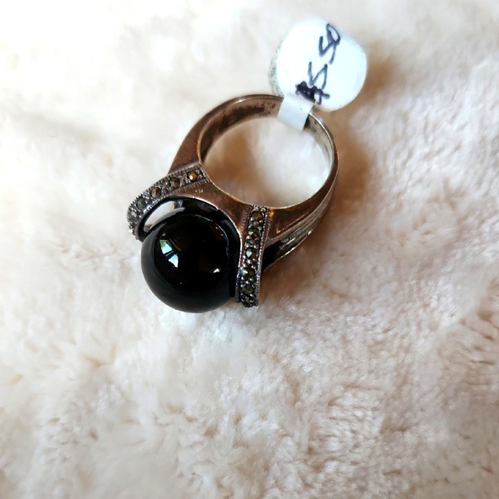 Black Onyx Silver Filigree Ring‎